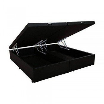 Base Box com Baú de Casal Queen Corino Preto (Bi partida)