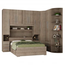 Guarda-Roupa de Canto com Cama Baú e Cantoneira 1219 Castanho