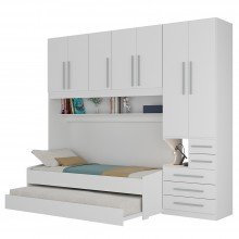 Quarto Completo de Solteiro com 2 Camas e Guarda-Roupa 1326D Branco