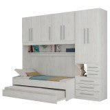 Quarto Completo de Solteiro com 2 Camas e Guarda-Roupa 1326D Carvalho Claro